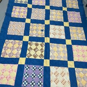Beautiful bright blue antique cutter quilt,1930s